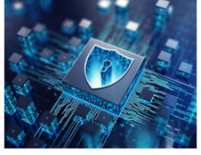 Image depicting a futuristic digital shield symbolizing advanced cybersecurity solutions for Ciber IT Services.